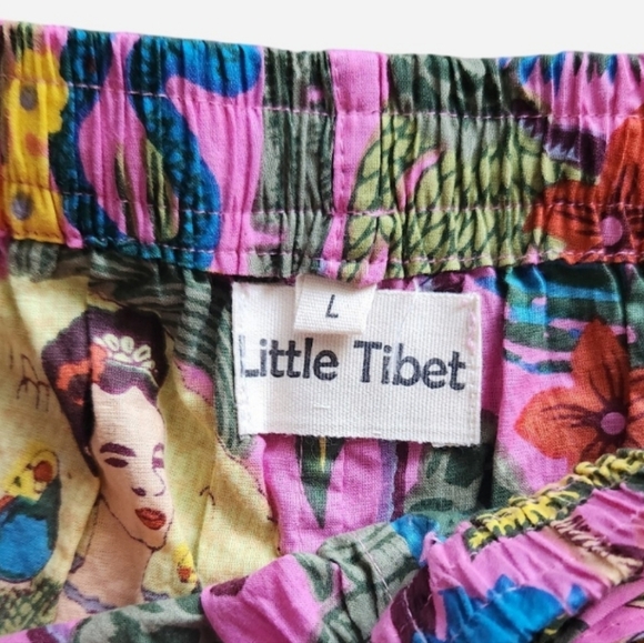 Little Tibet Frida Kahlo Multicolored Tropical Print Cotton Shorts Size L - Picture 2 of 6